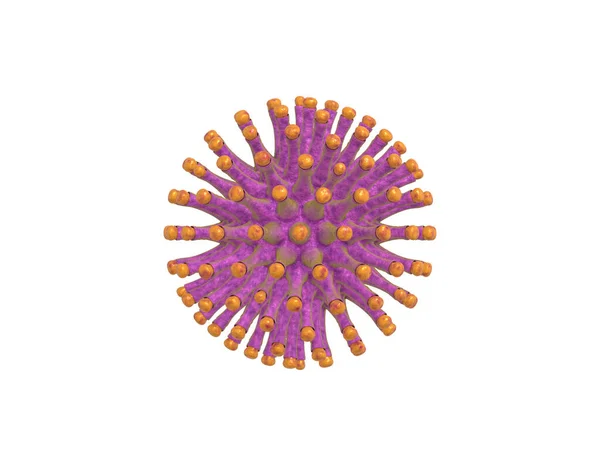 Rendering Realistico Giallo Viola Virus Microscopio 2019 Ncov Coronavirus Infezione — Foto Stock