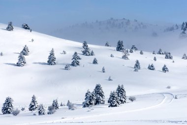 Kalavryta 'nın kayak merkezi, Helmos Dağı Kalavryta, Yunanistan.