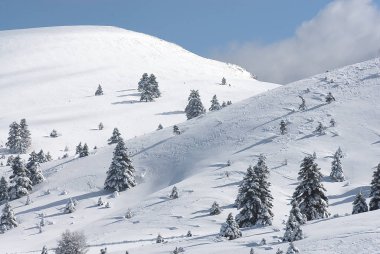 Kalavryta 'nın kayak merkezi, Helmos Dağı Kalavryta, Yunanistan.