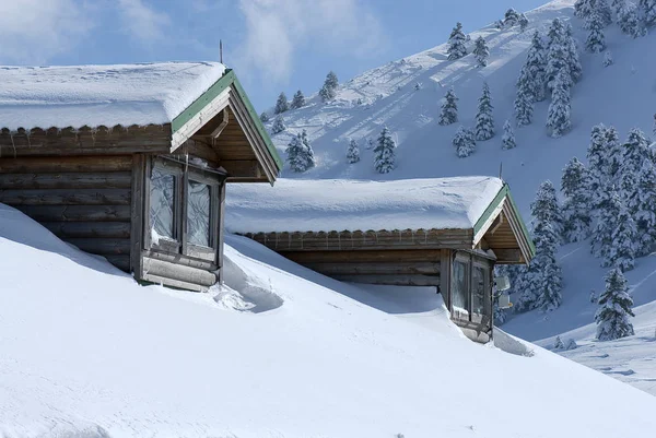 Kalavryta 'nın kayak merkezi, Helmos Dağı Kalavryta, Yunanistan.