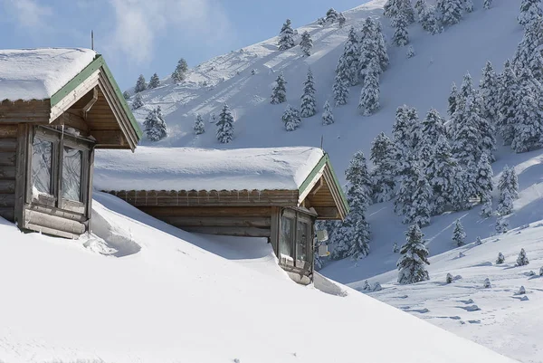 Kalavryta 'nın kayak merkezi, Helmos Dağı Kalavryta, Yunanistan.