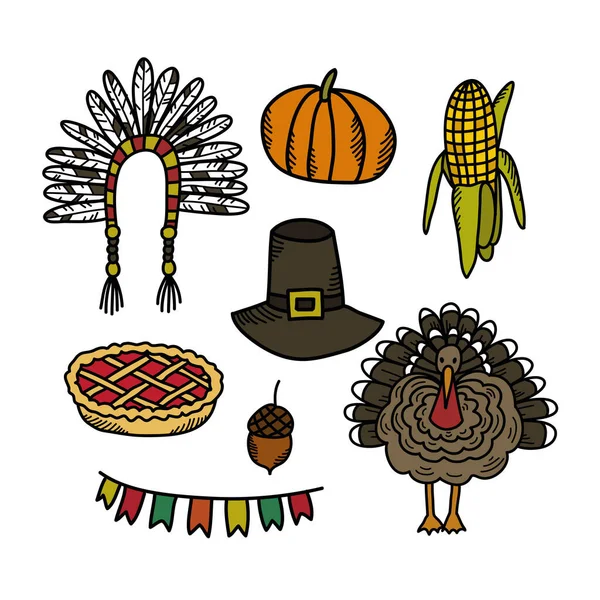 Thanksgiving Day doodle pictogrammen, vector illustratie — Stockvector