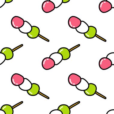 Dango Japon tatlıları, kusursuz karalama desenleri, vektör çizimleri.