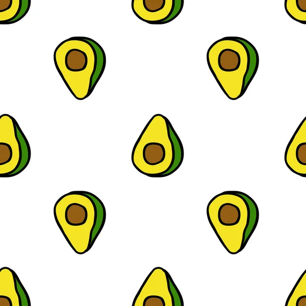 Avocado seamless doodle pattern, vector illustration — ストックベクタ