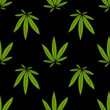 Marihuana yaprağı dikişsiz karalama deseni, vektör çizimi
