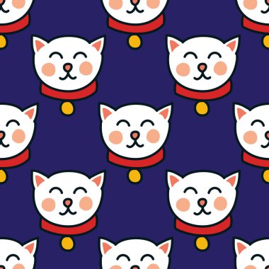 Maneki neko kusursuz karalama deseni, vektör illüstrasyonu