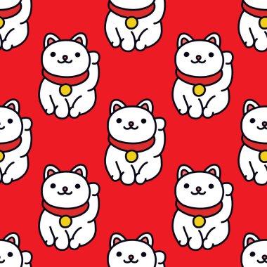 Maneki neko kusursuz karalama deseni, vektör illüstrasyonu
