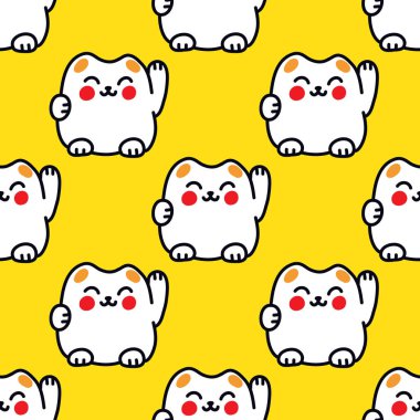 Maneki neko kusursuz karalama deseni, vektör illüstrasyonu