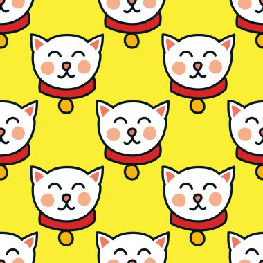Maneki neko kusursuz karalama deseni, vektör illüstrasyonu