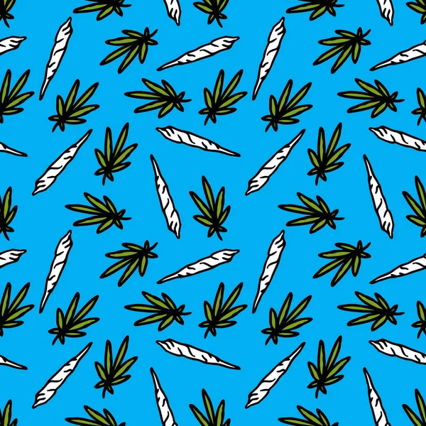 Feuille de marijuana et motif de gribouillis sans couture, illustration vectorielle — Image vectorielle