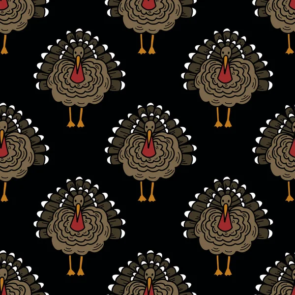 Turkey Seamless Doodle Pattern Vector Color Illustration — Stock Vector