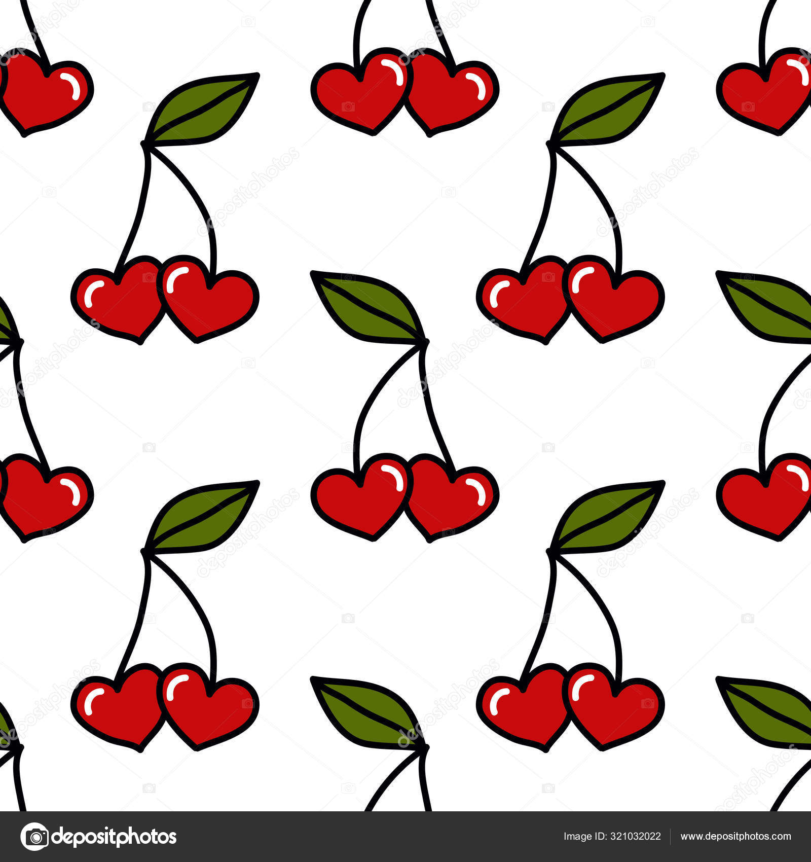 Cherry Hearts Seamless Doodle Pattern Vector Color Illustration Stock  Vector by ©pani_chernous 321032022