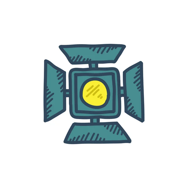 Equipo de iluminación cinematográfica doodle icono, ilustración vectorial — Vector de stock
