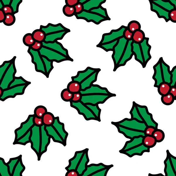 Kerst maretak naadloze doodle patroon, vector illustratie — Stockvector