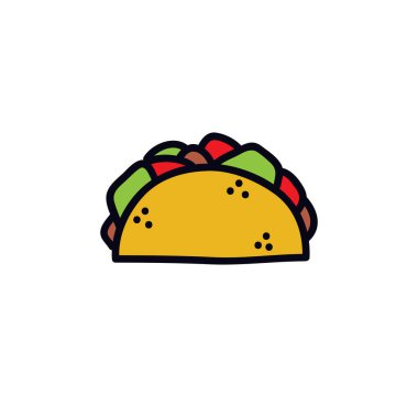Taco doodle simgesi, vektör illüstrasyonu
