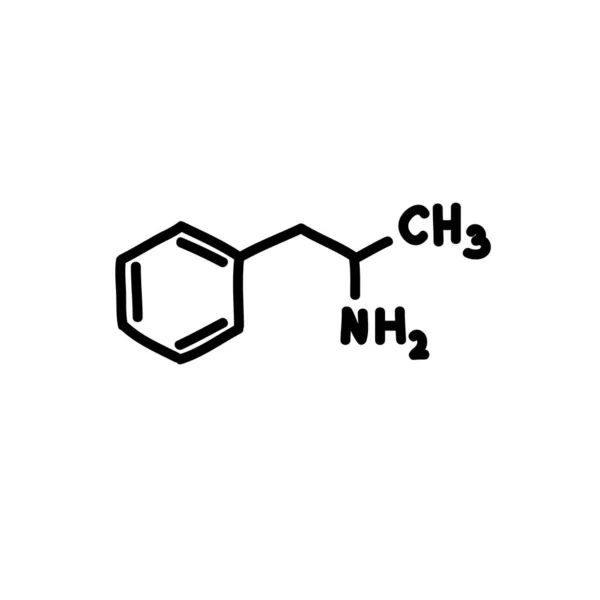 Fórmula química ícone doodle anfetamina, ilustração vetorial — Vetor de Stock