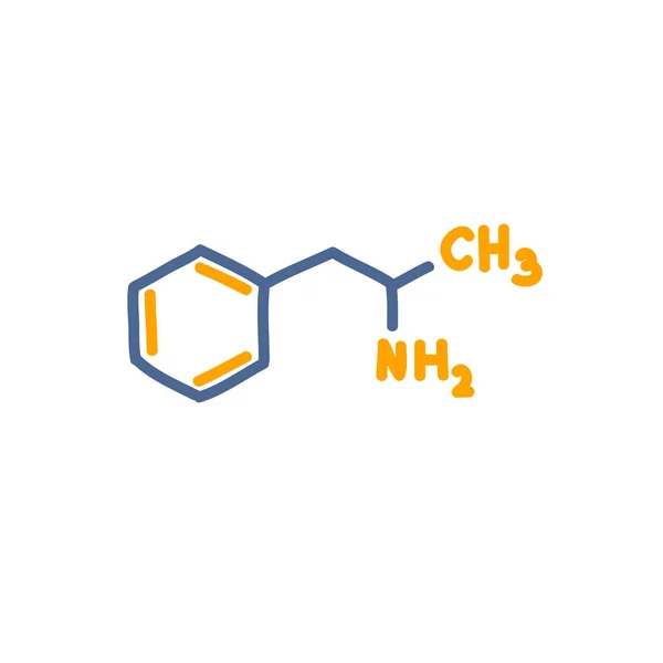 Chemische Formel Amphetamin-Doodle-Symbol, Vektorillustration — Stockvektor