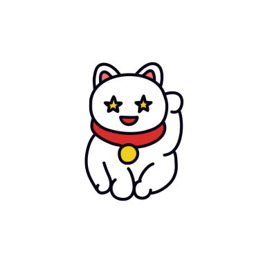 Maneki neko doodle simgesi, vektör illüstrasyonu