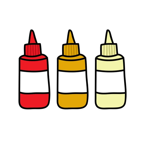 Κέτσαπ, μουστάρδα και μαγιονέζα εικονίδιο doodle, διανυσματική απεικόνιση — Διανυσματικό Αρχείο