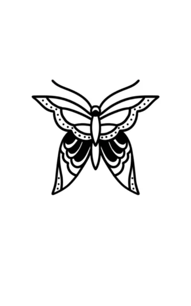 Butterfly doodle icon, traditional tattoo illustration — Stock Photo, Image