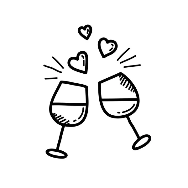 Copos de vinho doodle ícone, ilustração vetorial — Vetor de Stock