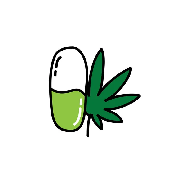 Medicina con icona doodle marijuana, illustrazione vettoriale — Vettoriale Stock