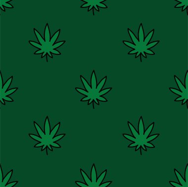 Marihuana yaprağı dikişsiz karalama deseni, vektör çizimi