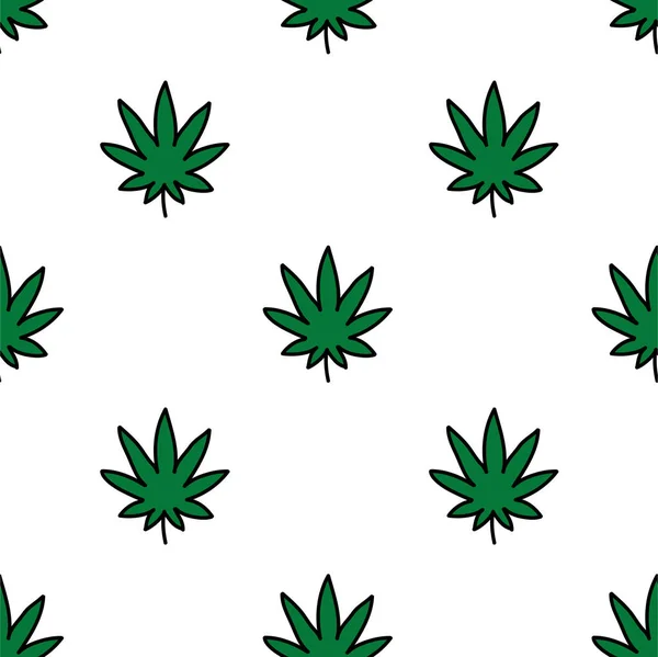 Feuille de marijuana motif doodle sans couture, illustration vectorielle — Image vectorielle