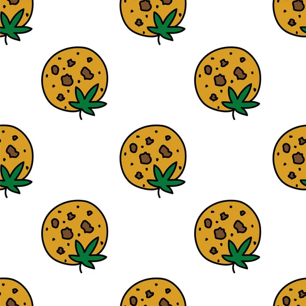 Marijuana cookie seamless doodle pattern, vector illustration — Stock Vector