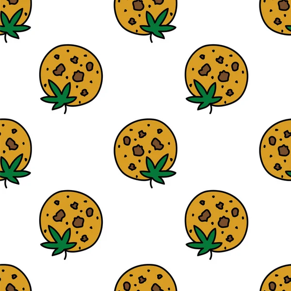 Marijuana cookie modello doodle senza soluzione di continuità, illustrazione vettoriale — Vettoriale Stock