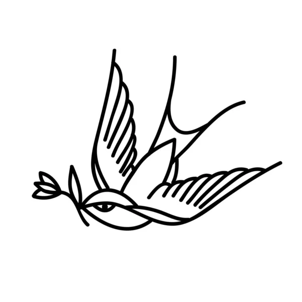 Svälja Doodle ikon, traditionell tatuering illustration — Stock vektor