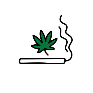 Marihuana sigara karalama simgesi, vektör rengi çizimi