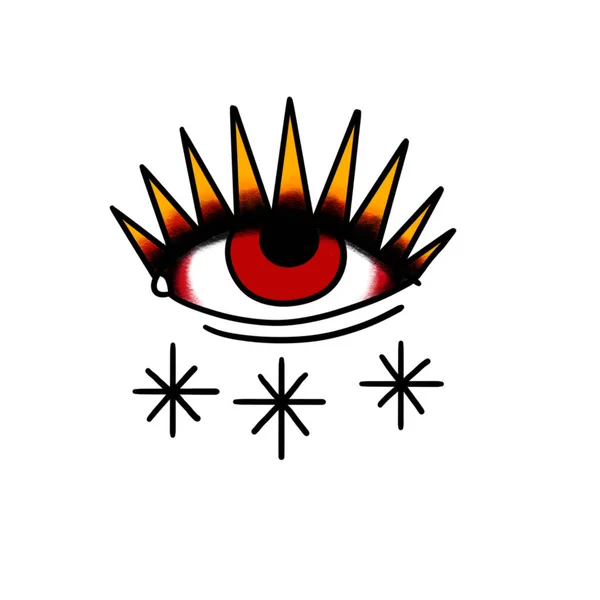 Auge Doodle Symbol Traditionelle Tattoofarbe Illustration — Stockfoto