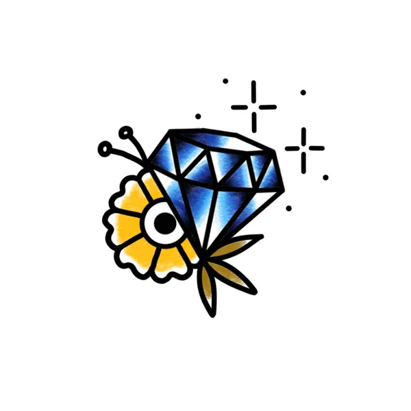 Ícone Doodle Diamante Ilustração Tradicional Cor Tatuagem — Fotografia de Stock
