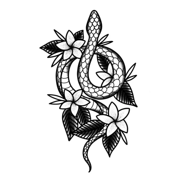 Icône Serpent Doodle Illustration Traditionnelle Tatouage Noir — Photo