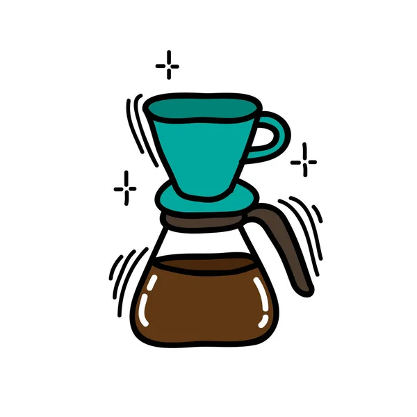 Onda Verter Sobre Icono Cafetera Ilustración Color Vectorial — Vector de stock