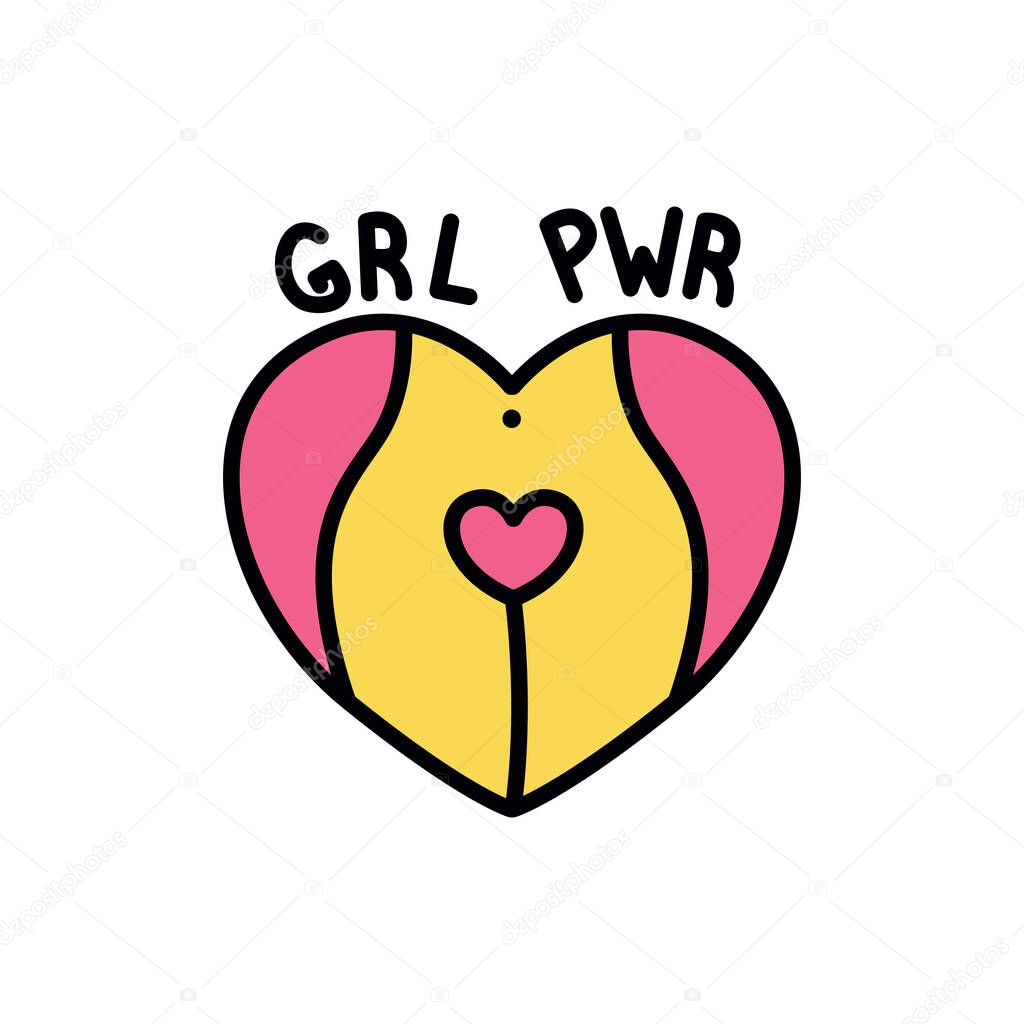 girl power heart doodle icon, vector color illustration
