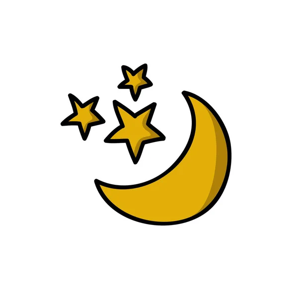 Місяць Зірки Каракулі Значок Векторна Кольорова Ілюстрація — стоковий вектор