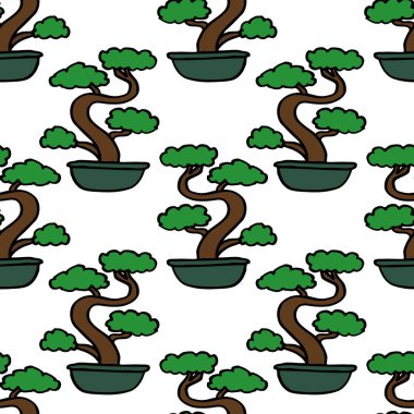 bonsai ağacı dikişsiz karalama deseni, vektör renk çizimi