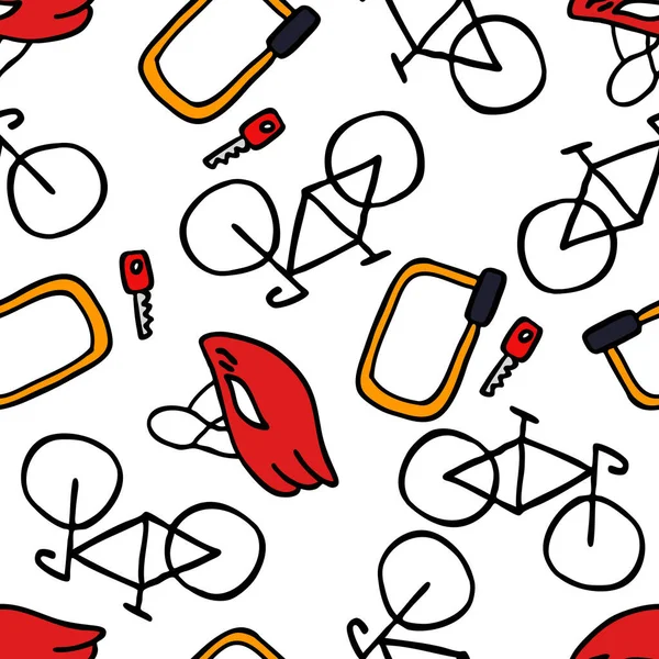 Patrón Garabato Sin Costura Bicicleta Ilustración Color Vectorial — Archivo Imágenes Vectoriales