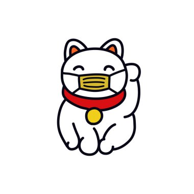 Tıbbi maskeli maneki neko karalama simgesi, vektör rengi çizimi