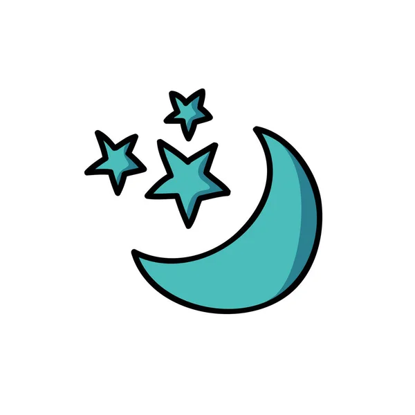 月亮和星星涂鸦图标 矢量颜色插图 — 图库矢量图片