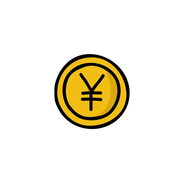 Иена Монеты Каракули Значок Векторная Цветная Иллюстрация — стоковый вектор