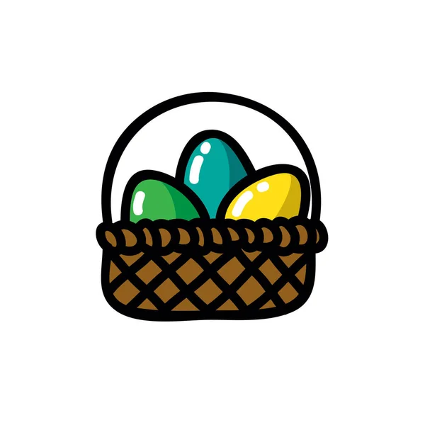 Panier Avec Icône Doodle Oeufs Pâques Illustration Vectorielle Couleur — Image vectorielle