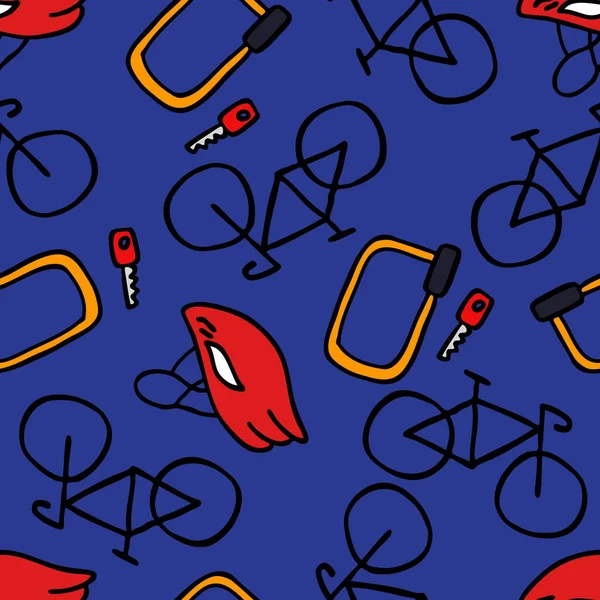 Bicicleta Sem Costura Doodle Padrão Vetor Ilustração Cor — Vetor de Stock