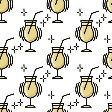 pina colada dikişsiz karalama deseni, vektör renk çizimi