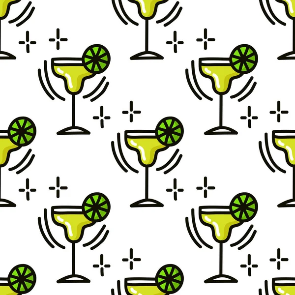 Margarita Cocktail Nahtloses Doodle Muster Vektorfarbabbildung — Stockvektor