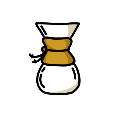 wave pour over coffee maker doodle icon, vector line illustration clipart
