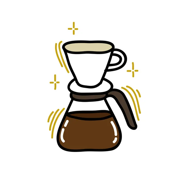 Onda Verter Sobre Cafetera Garabato Icono Ilustración Línea Vectorial — Vector de stock