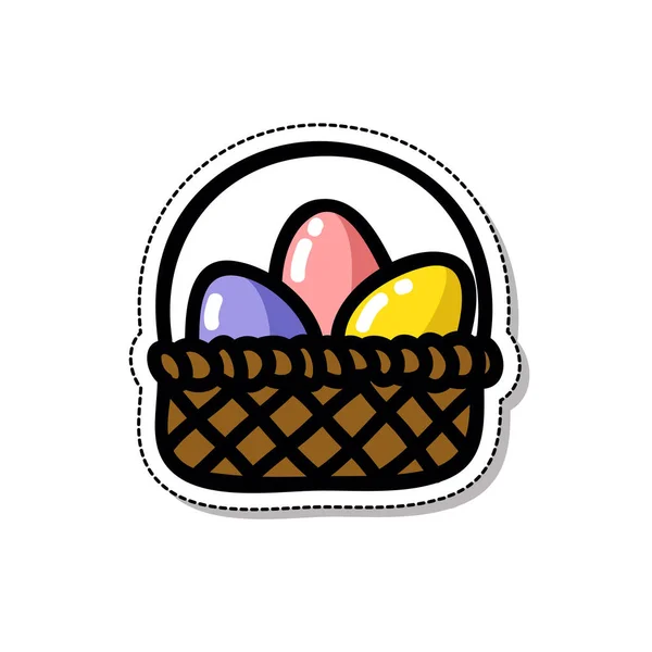 带有东方蛋涂鸦图标的篮子 矢量颜色图解 — 图库矢量图片